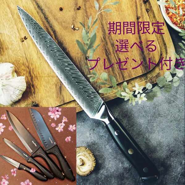 刺身包丁 VG10 67層 ダマスカス 筋引き シェフナイフ 両刃 柳包丁 黒柄
