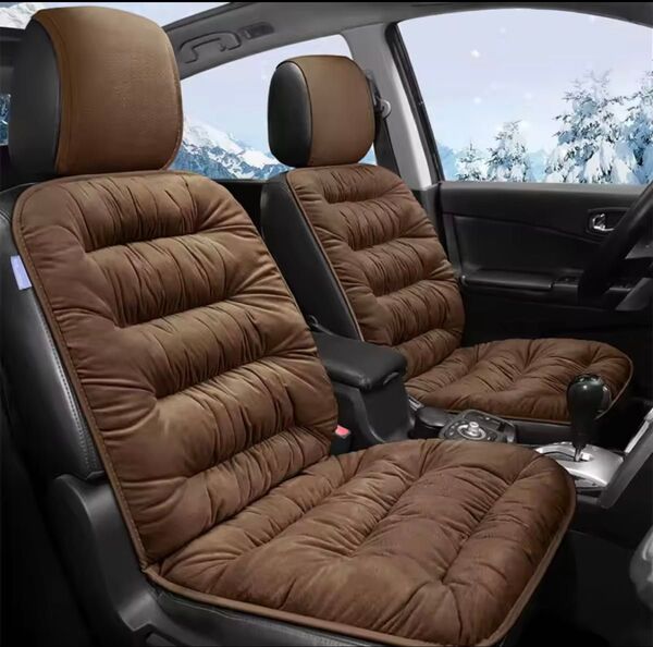 車用クッションシートカバー ブラウン 2席セット ベルベット風