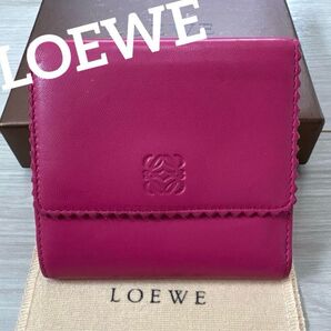 ヴィンテージ LOEWE ロエベ オールドロエベ 三つ折り 財布 レザー ウォレット ピンク アナグラム柄