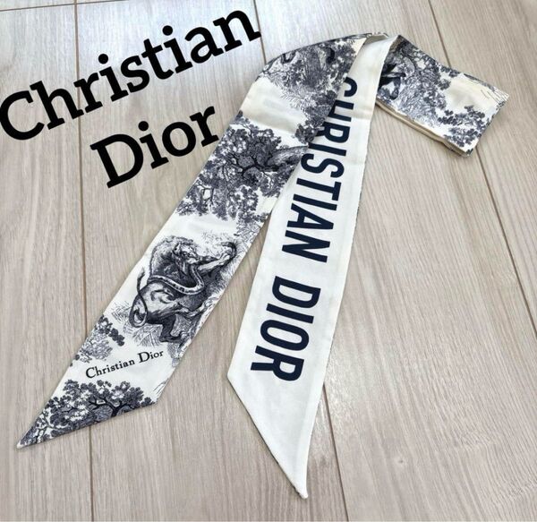 Christian Dior クリスチャンディオール ツイリー リボンスカーフ スカーフ シルク100 トワル・ド・ジュイ