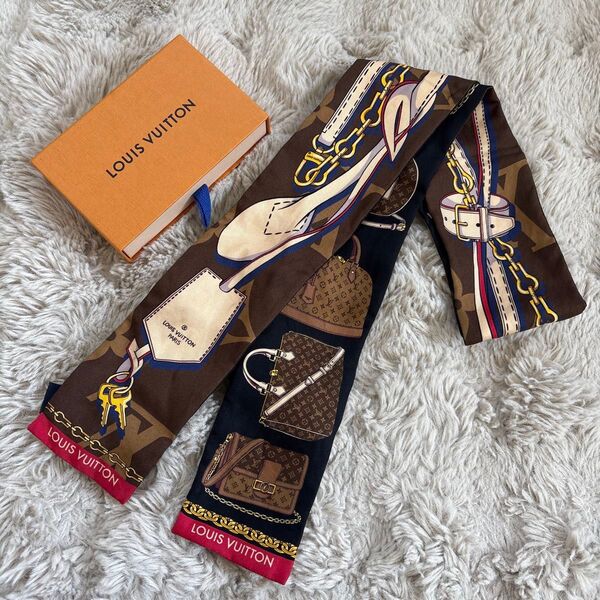 LOUIS VUITTON ルイヴィトン ツイリー リボンスカーフ シルク バンドー モノグラム柄 マルチカラー