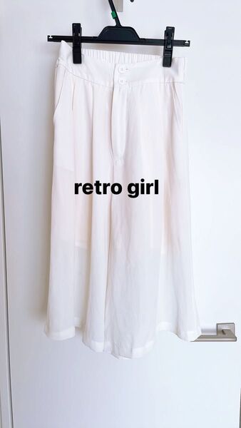 中古レトロガール ガウチョパンツ サラサラ 薄手 春夏 未使用サスペンダー付き Mサイズ オフホワイト 涼しい