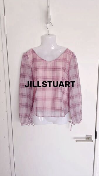 JILLSTUART ジルスチュアート ブラウス チュニック カットソー ピンク チェック柄 シアースリーブ レースアップ リボン