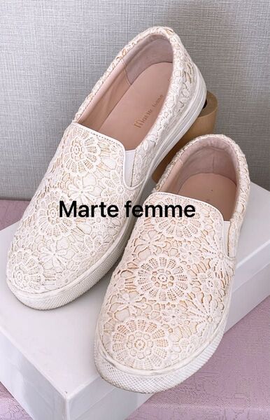Marte femme スリッポン パンプス シューズ 靴 レース 中古 23.5 箱あり 傷 汚れ 変色あり EE