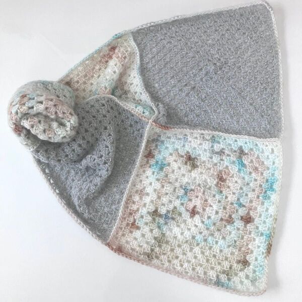 手編みグレーブランケット68 ハンドメイド