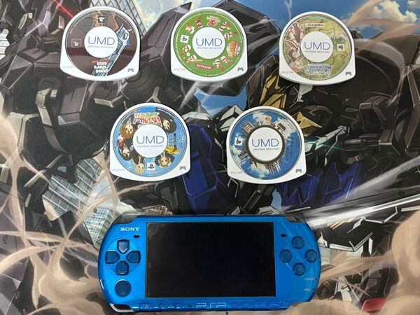 【美品】PSP-3000 SONY プレイステーションポータブル ソフト付 ブルー