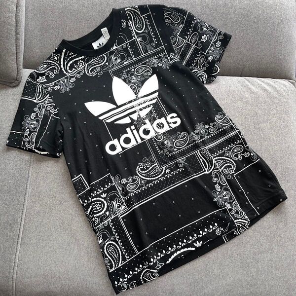 【レア】美品 adidas アディダス ペイズリー トレフォイル M Tシャツ ブラック 半袖