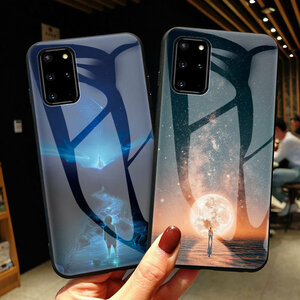 Samsung Galaxy S20+ ケース ギャラクシー s20+ ケース 6.7インチ SC-52A SCG02 背面カバー tpu+強化ガラス バンパー シリカゲル 月