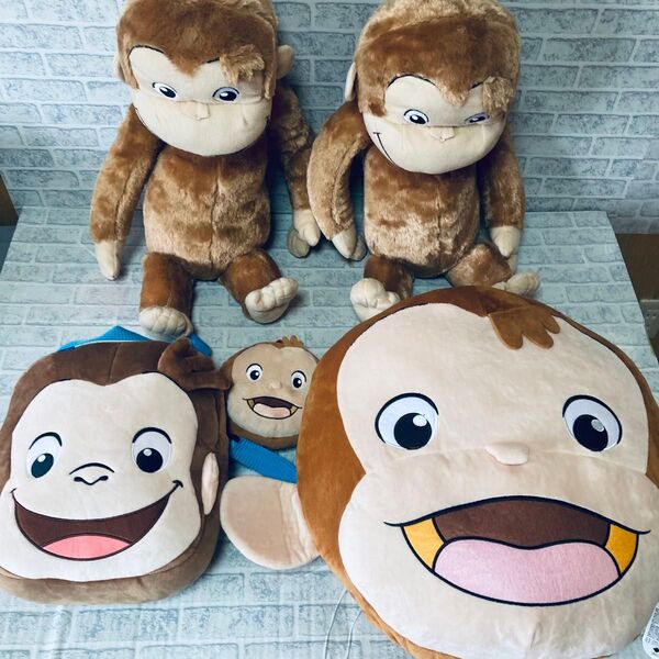 【新品】おさるのジョージ ぬいぐるみ×2点 クッション バッグ2点 5点セット BIG