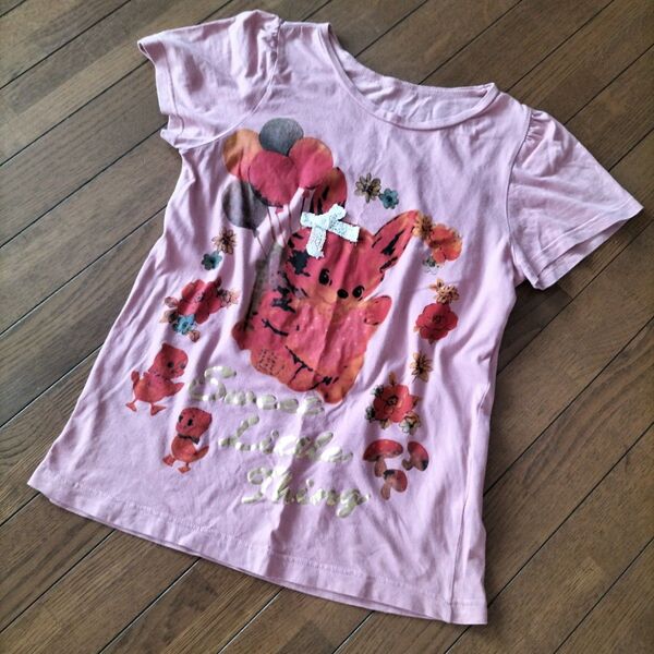 00’s Y2K 平成ギャル 姫ギャル 英字 ラメ リボン半袖Tシャツ Mサイズ