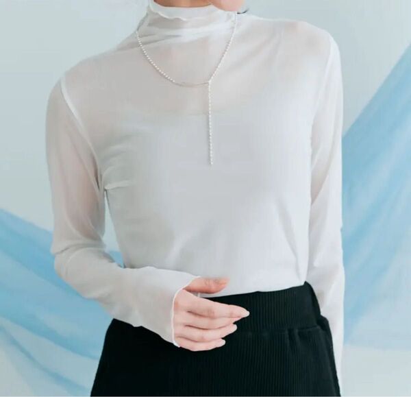【新品】ハイネックシアー シースルータートルネック ホワイトトップス シアーシャツ インナー