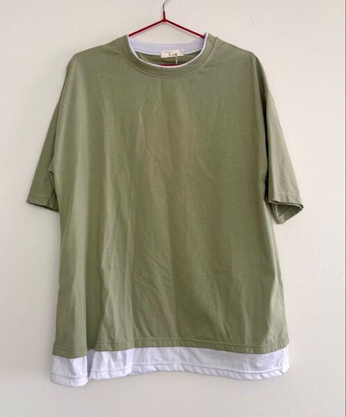 Tシャツ レディース 夏 半袖 丸首 薄手 ドロップショルダー レイヤード レイヤード 無地 カットソー トップス