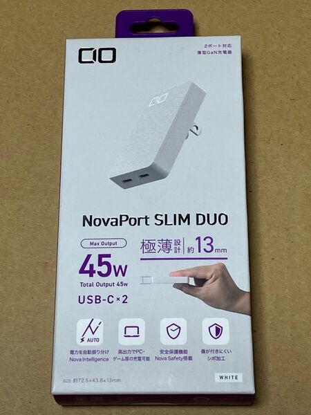 新品未開封 CIO G45W2C-S-WH NovaPort SLIM DUO 極薄13mm 45W USB-Cx2 GaN充電器