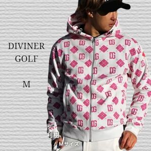 《DIVINER GOLF》ジップパーカー 総柄 ホワイト ピンク M ゴルフウェア パーカー GOLF-ディバイナーゴルフ