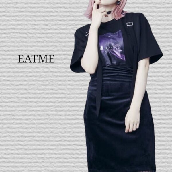 《EATME》ダブルベルトグラフィックTシャツ ブラック フリーサイズ Tシャツ 半袖 半袖Tシャツ
