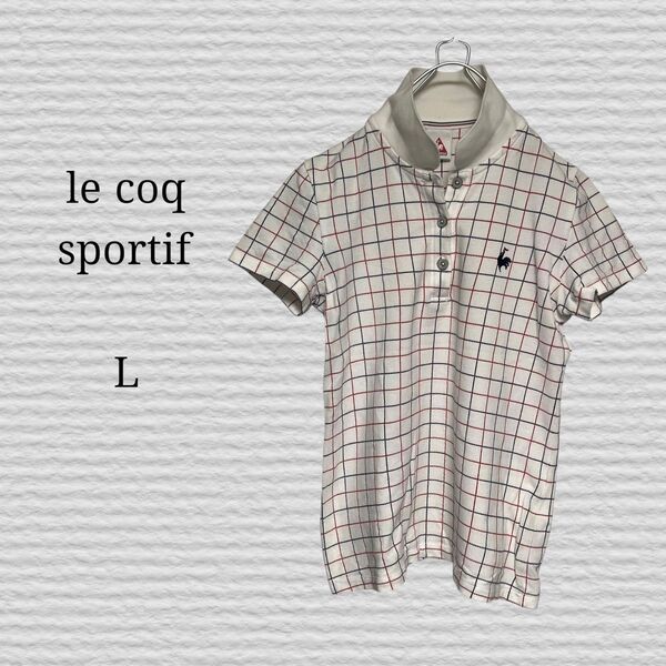 《Le coq sportif GOLF》ゴルフウェア 半袖ポロシャツ 半袖 総柄 L