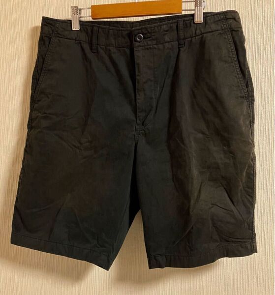 【ユニクロ チノショートパンツ】サイズ L 84-92cm 綿 100% ブラック(ウォッシュ加工)短パン ハーフパンツ
