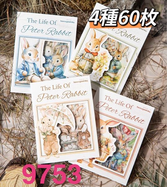 彼得兔の生活シリーズ PETステッカーシール コラージュ素材 4種60枚