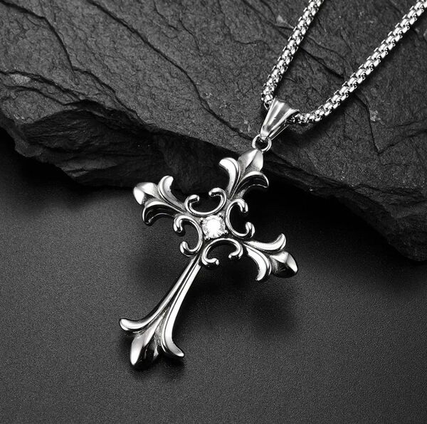 十字架 シルバー ネックレス ペンダント メンズ アクセサリー クロス ロック 60cm ストリート