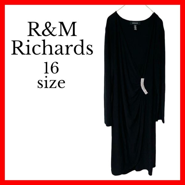 【R&M Richards】美品 大きいサイズ ワンピース サイズ16 3XL相当 ブラック 長袖 きれいめ フォーマル パーティ