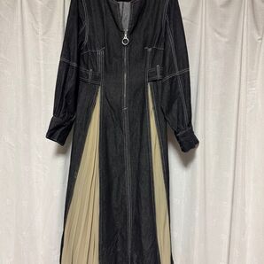 デニム×プリーツ 異素材切り替えワンピース