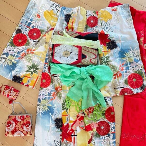 アンティーク七五三着物セット 7歳 着物長襦袢 七歳 はこせこ 祝着 女の子 女児 昭和レトロ