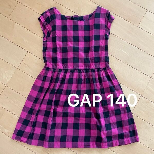 GapKids ノースリーブワンピース ピンク・黒チェック女の子 ワンピース ギンガムチェック ピンク 140cm サマードレス