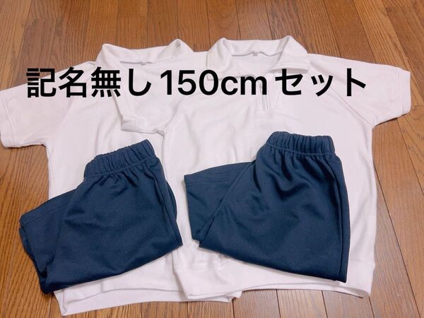 体操服 150cm 上下セット 半ズボン イオン 白色 ネイビー 紺色 半袖 ハーフパンツ 体操着