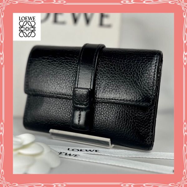 超極美品 LOEWE バーティカル コンパクトウォレット 三つ折り財布 ブラック