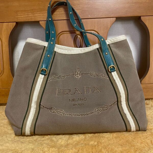 PRADA プラダ トートバッグ キャンバス ブラウン グリーン