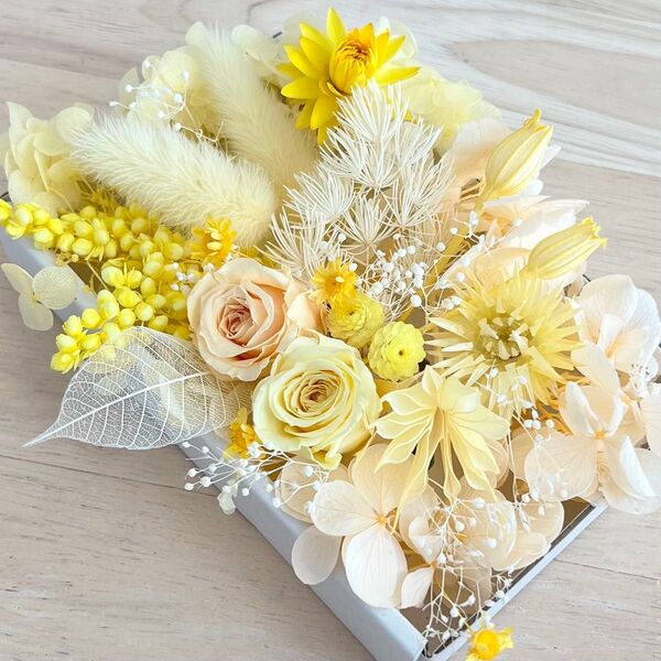 花材セット クリーミーイェロー プリザーブドフラワー かすみ草 花材詰め合わせ 花材セット ハーバリウム花材 アジサイ ラグラス