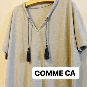 美品 COMME CA コムサ タッセル付ワンピース 9号 ライトグレー