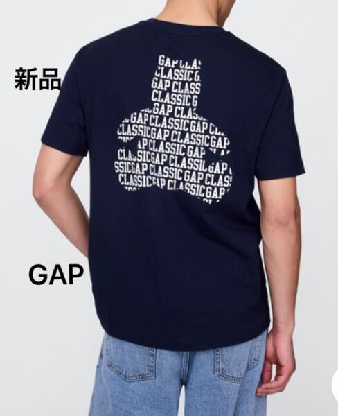 新品・未使用 ギャップGAP 半袖Tシャツ バッグプリント 胸ポケット クマ ベアー ネイビー