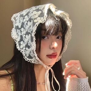 バブーシュカ スカーフ レース シアー 刺繍 夏 ガーリー フラワー 韓国 人気