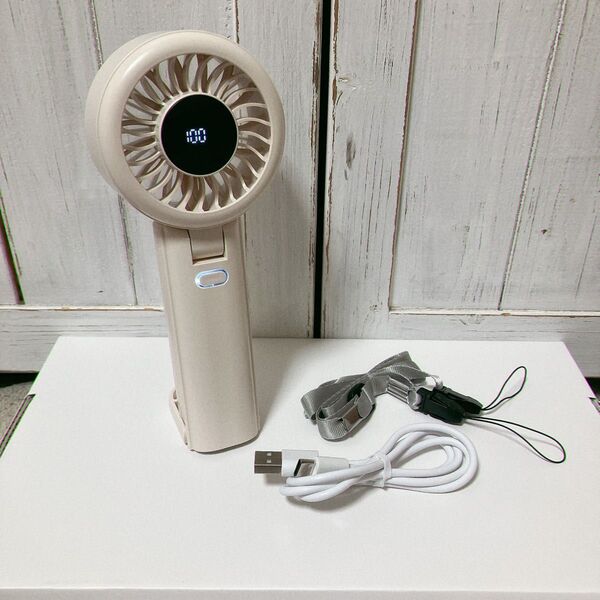 強風ハンディファン 100段階 静音 3WAY 携帯扇風機 ストラップ 小型 ベージュ アイボリー ライトグレージュ