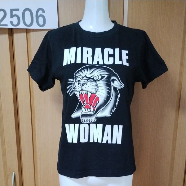ミラクルウーマン/ヒョウ・半袖TシャツS ブラック クリームソーダ/キャットストリート/ピンクドラゴン MIRACLE WOMAN
