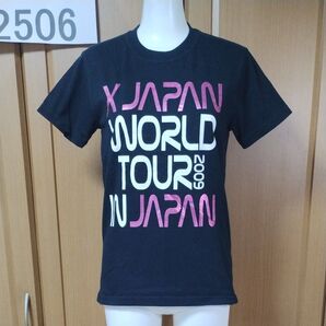 X-JAPAN WORLD TOUR 2009 IN JAPAN 半袖Tシャツ レディースフリーサイズ ブラックピンクラメプリント