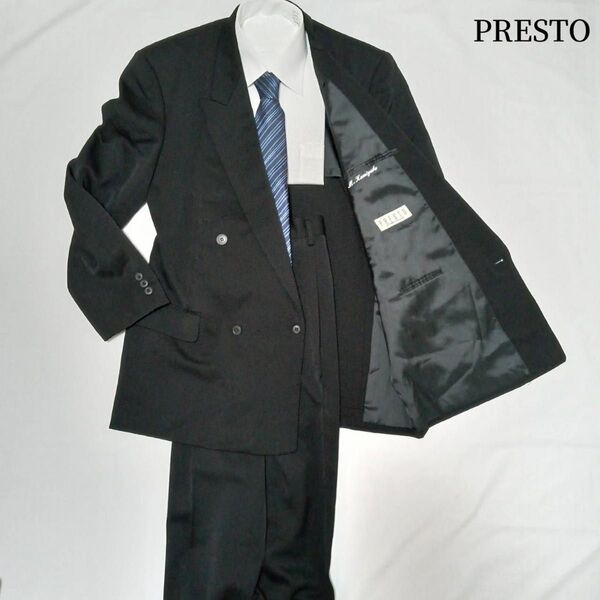 PRESTO ブラック 無地 AB7 2タック スーツ上下 セットアップ ダブル