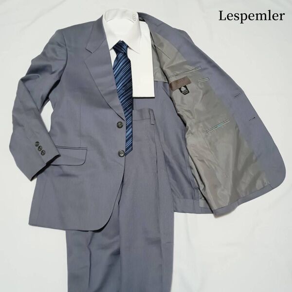 Lespemler グレー 無地 AB4 2タック スーツ上下 セットアップ