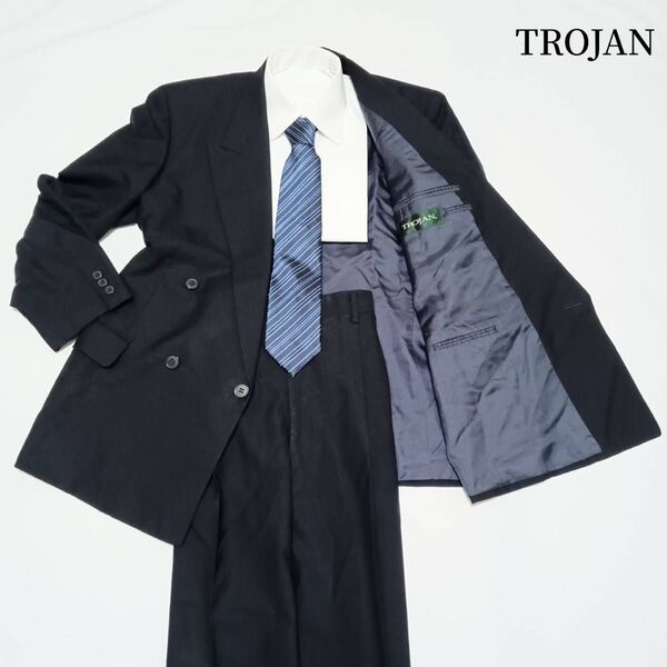trojan ダブル ブラック 無地 B4 2タック スーツ上下 セットアップ