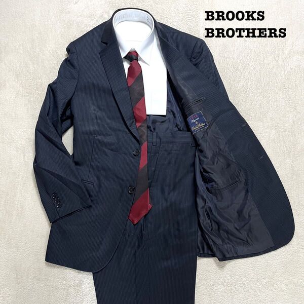 BROOKS BROTHERS ネイビー ストライプ ノータック スーツ上下