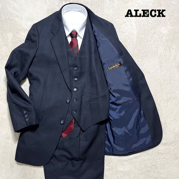 ALECK 3ピース ネイビー チェック YA7 ノータック スーツ上下 セット