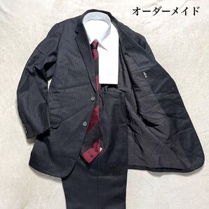 オーダーメイド グレー ストライプ A6 ノータック スーツ上下 セットアップ