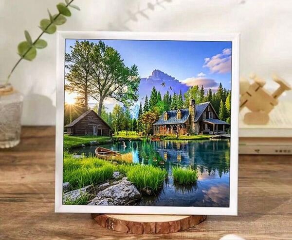 ダイヤモンドアートキット 風景画 湖畔の小屋