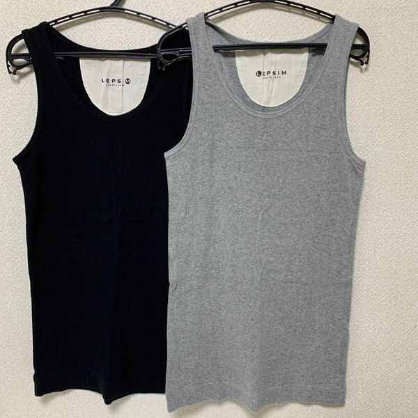 LEPSIM タンクトップ 2枚セット M ブラック L グレー オーガニックコットン レプシィム LOWRYSFARM