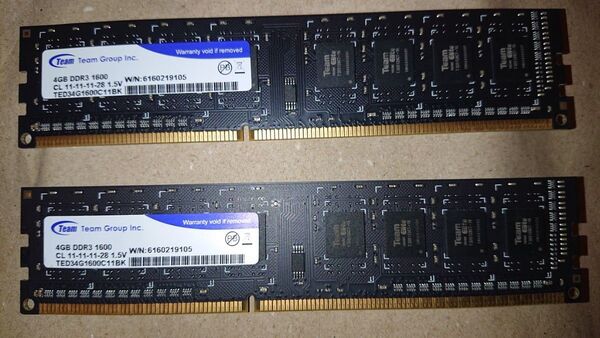 デスクトップPC用メモリ Team DDR3-1600MHz 8GB (4GB×2枚キット)