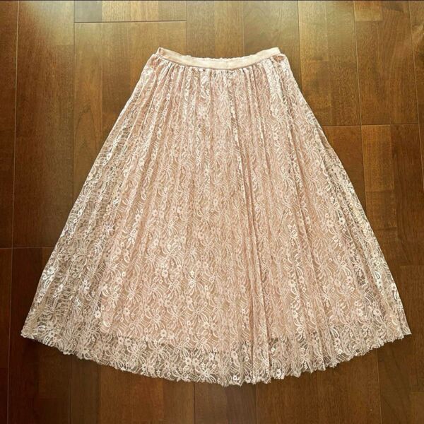 ウィルセレクション レースプリーツスカート ピンクベージュ Mサイズ