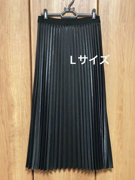 ロングスカート プリーツスカート 黒 ウエストゴム