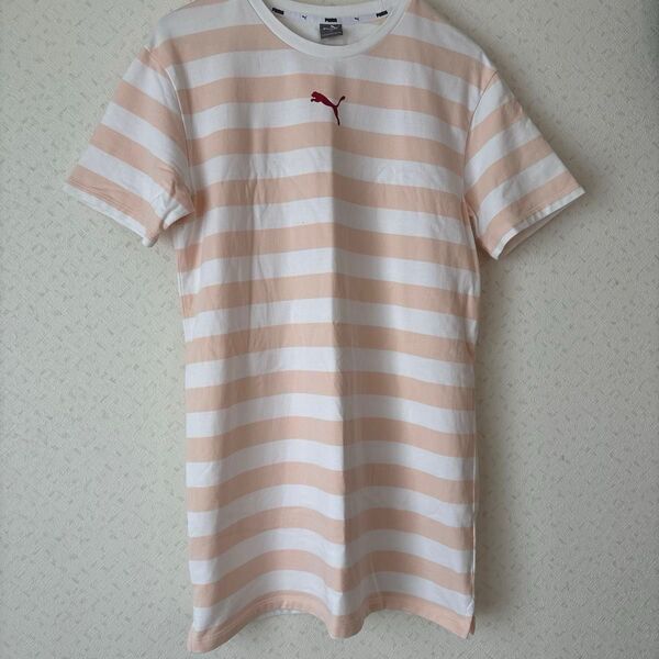 PUMA ボーダー柄Tシャツ ピンク×ホワイト レディース