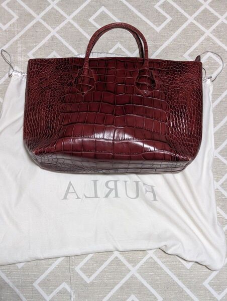 FURLA フルラ 本革 トートバッグ クロコダイル型押し ハンドバッグ レザー ビジネス A4収納